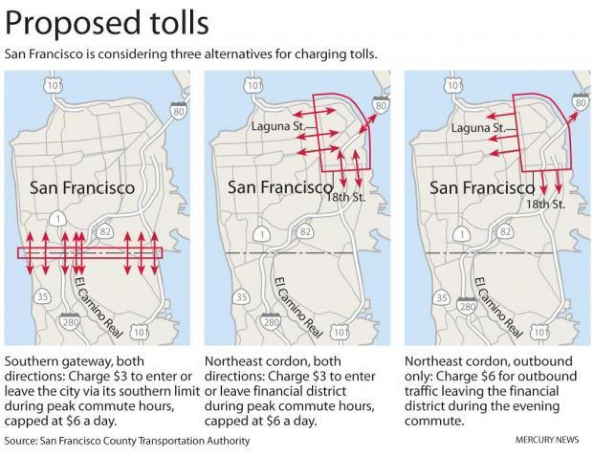 Žemėlapis San Francisko rinkliavos