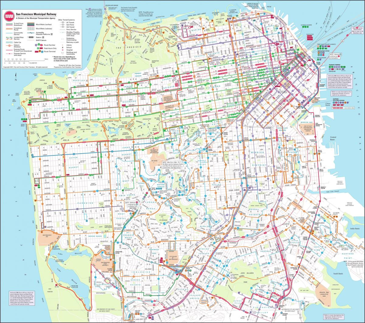Žemėlapis San Francisko savivaldybių geležinkelio