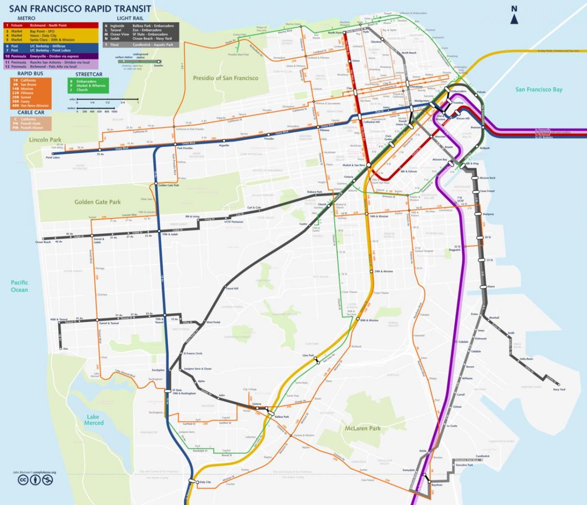 San Fran viešojo transporto žemėlapis