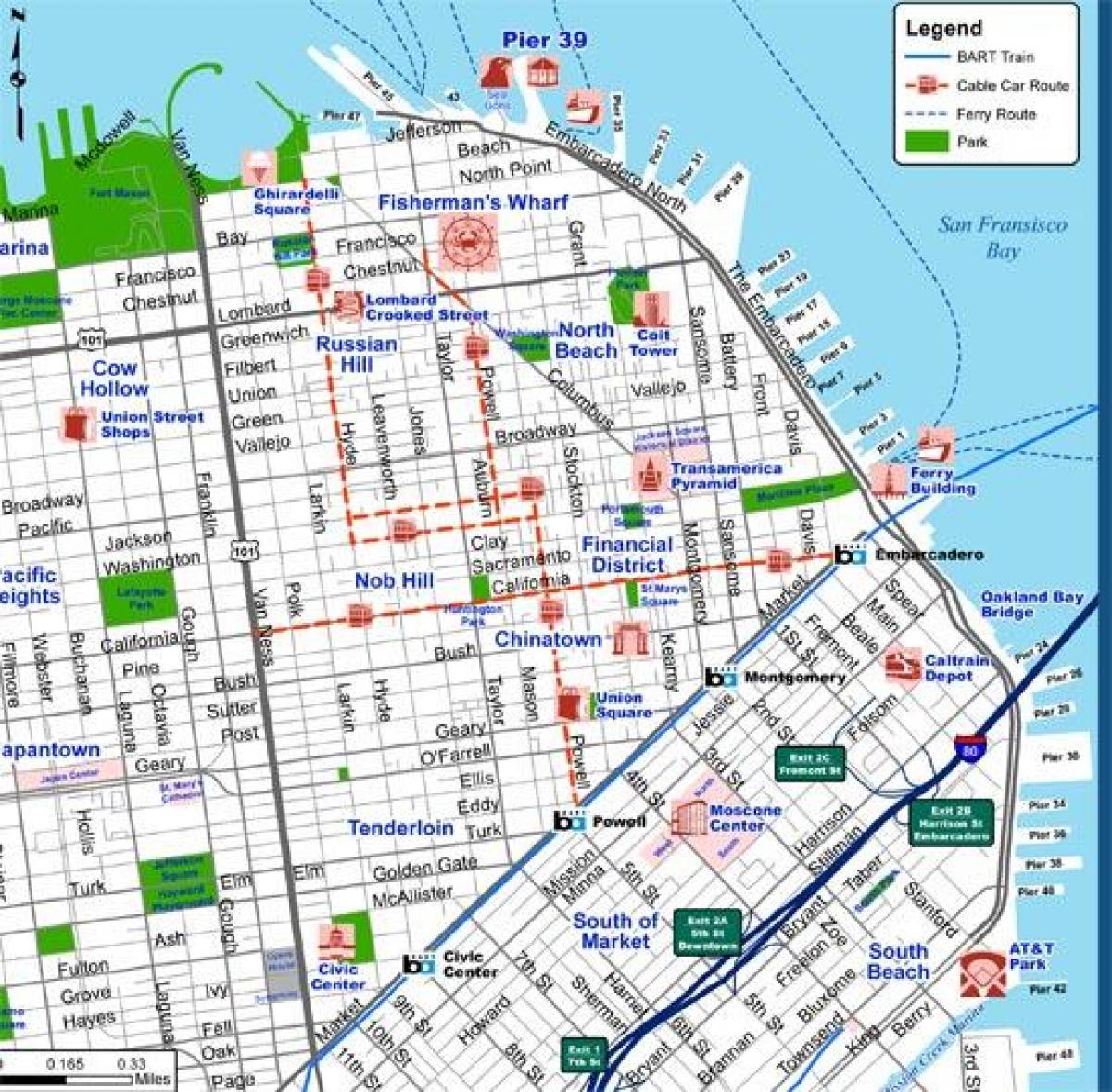San Francisko miesto žemėlapį turistų