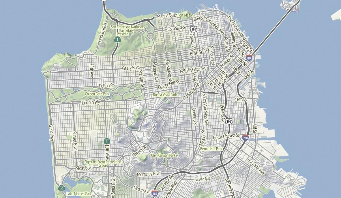 Žemėlapis San Francisko vietovės