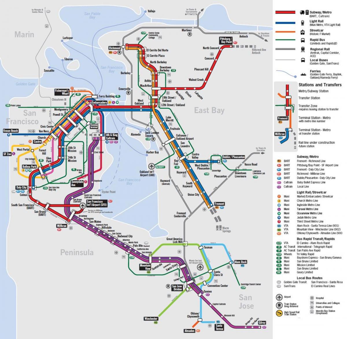 žemėlapis viešojo transporto San Francisco