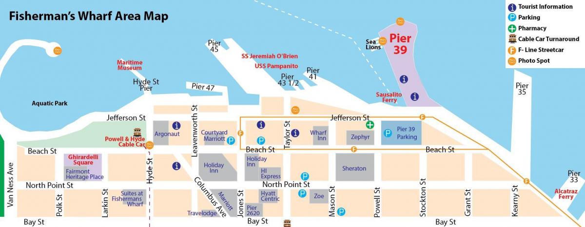 Žemėlapis San Francisko wharf