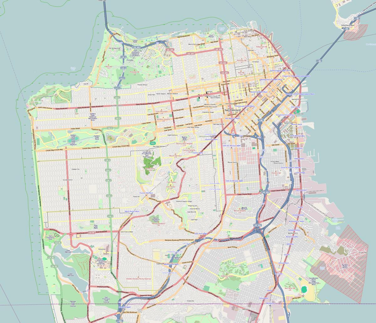 Žemėlapis San Francisko kontūro