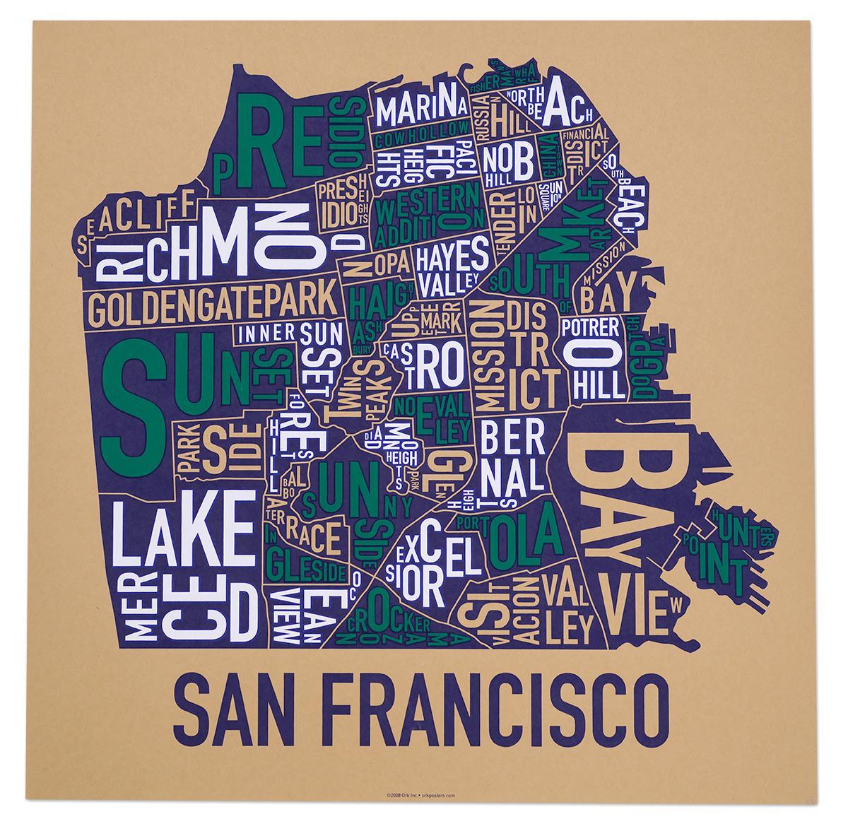 San Francisko apylinkės žemėlapį plakatas