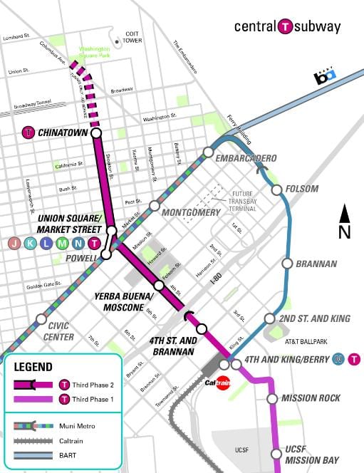 centrinė metro San Francisko žemėlapyje