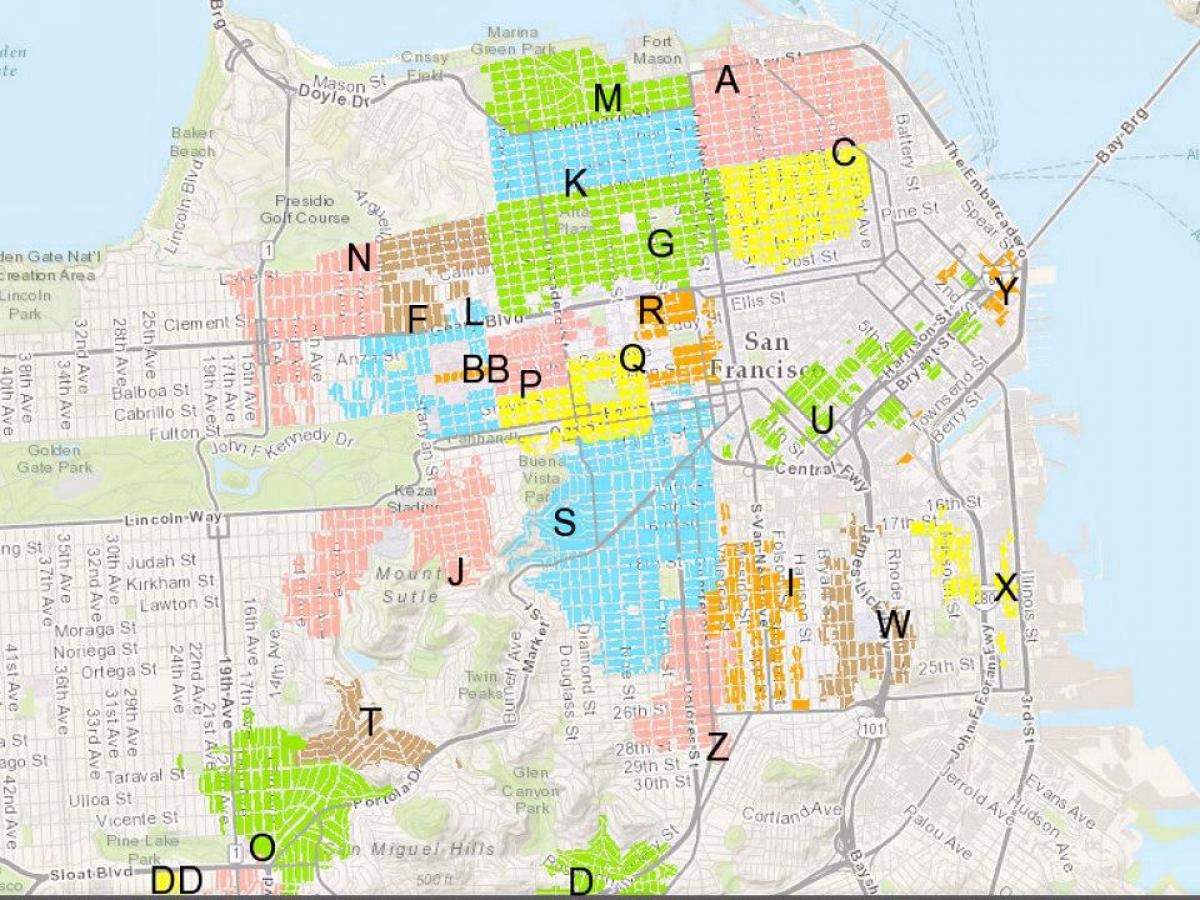 Žemėlapis SF gyvenamųjų automobilių stovėjimo aikštelė