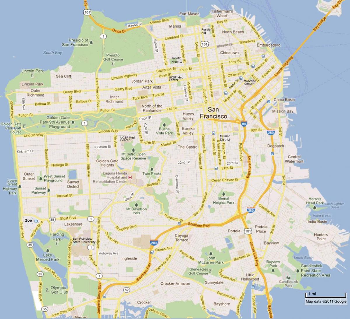 žemėlapis la, San Francisko