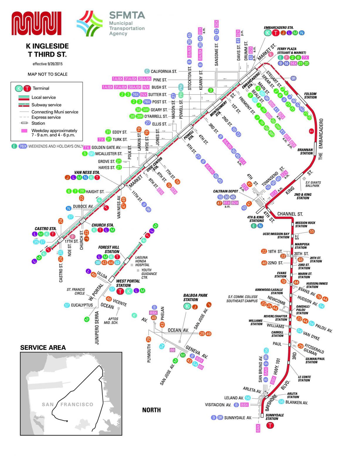 San Francisko miesto autobusų žemėlapyje