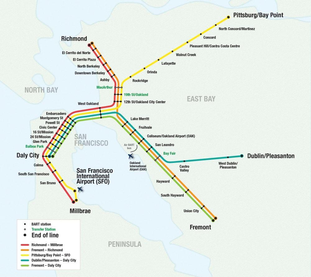 San Francisko oro uosto bart žemėlapyje
