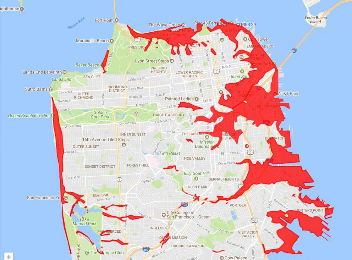 San Francisko srityse, siekiant išvengti žemėlapio