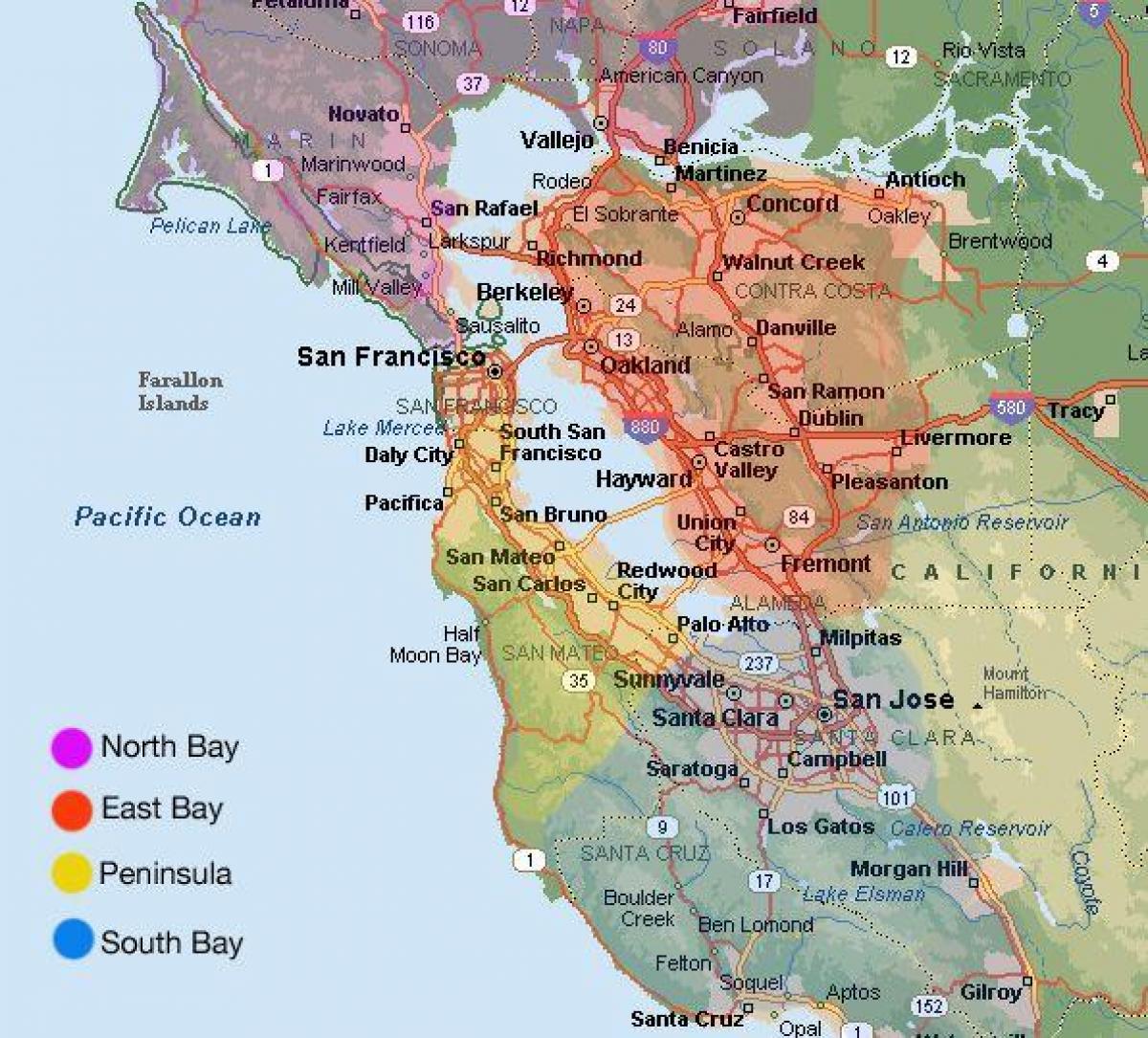 San Franciskas zonos žemėlapis ir jo apylinkėse