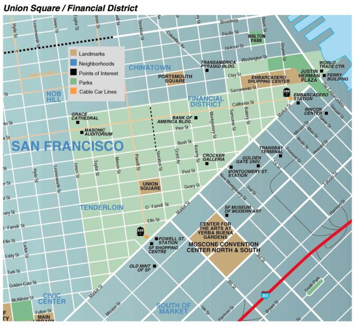 Žemėlapis union square rajone San Francisco