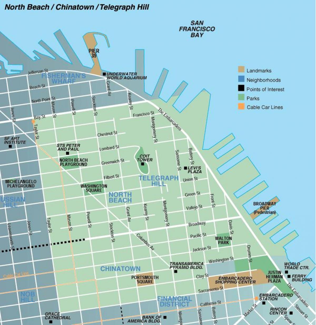Žemėlapis šiaurės paplūdimys, San Franciskas