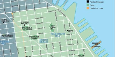 Žemėlapis šiaurės paplūdimys, San Franciskas