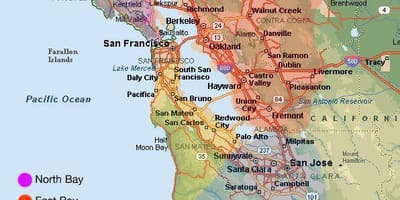 San Franciskas zonos žemėlapis ir jo apylinkėse