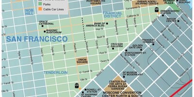 Žemėlapis union square rajone San Francisco