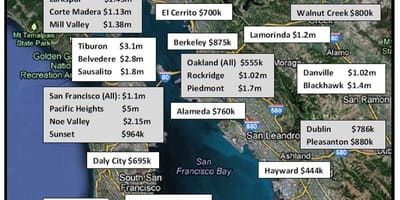 Žemėlapis bay area būsto kainos