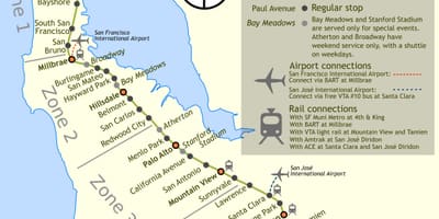 Caltrain stotelių žemėlapis