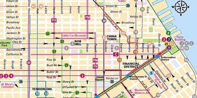 Funikulierių linijos San Francisko žemėlapyje