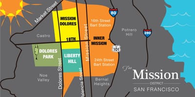 Žemėlapis misijos rajone San Francisco
