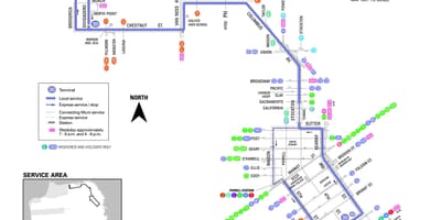 San Francisko autobusų 30 maršruto žemėlapį