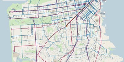 San Francisko autobusų linijų žemėlapis