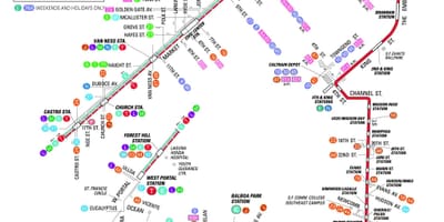 San Francisko miesto autobusų žemėlapyje